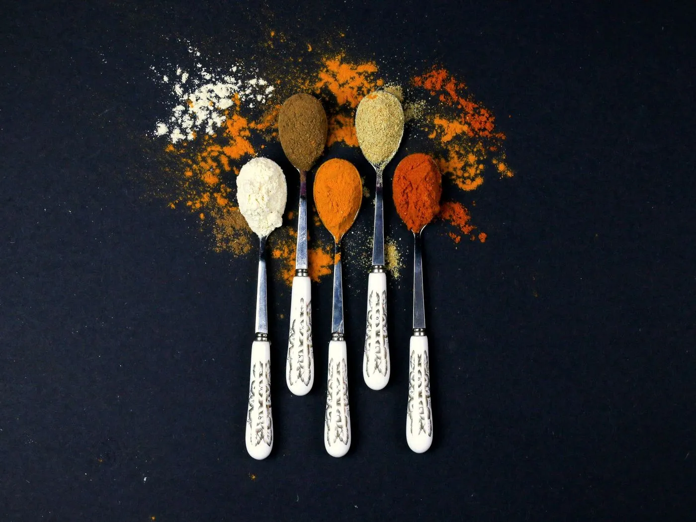 Bowls of assorted Indian spice powders